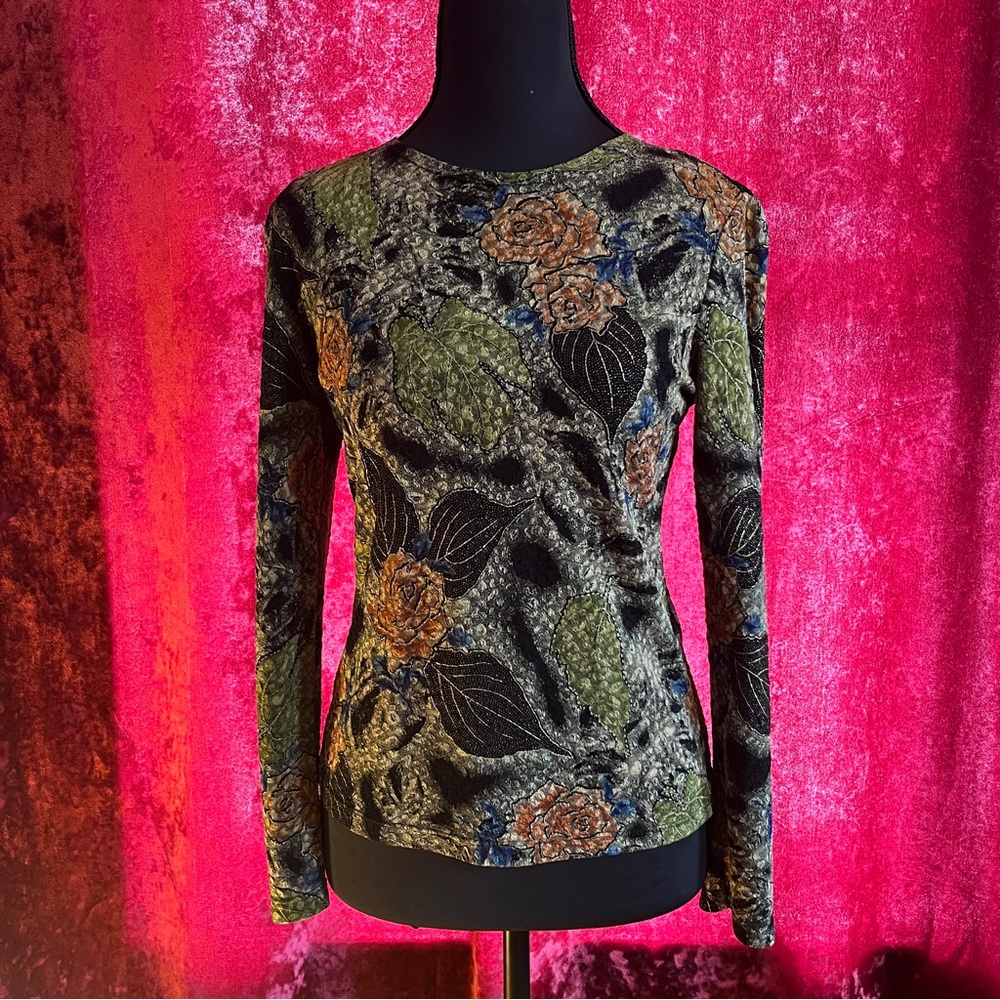Long-Sleeve Sparkly Floral Top